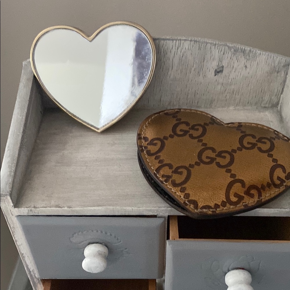 Gucci Gold and Brown Heart-Shaped Mirror